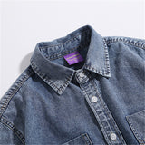 Men Shacket Long Sleeve Autumn Shirt Autumn Denim Shirt Campus IFashion Washed Distressed Vintage Shirt