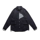 Men Shacket Long Sleeve Autumn Shirt Autumn Contrast Color Triangle Pattern Stitching Casual Shirt