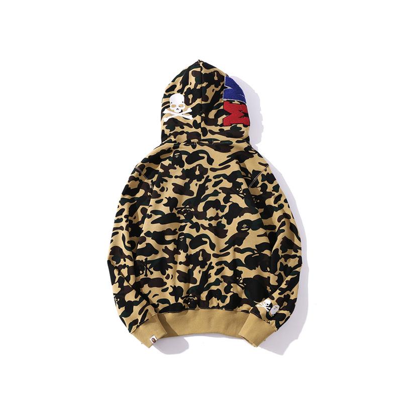 A Ape Print Jacket Shark Head Skull Color Double Hood Thin Fleece Hoodie Male and Female Large Size Coat