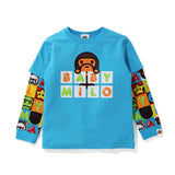 A Ape Print for Kids Sweatshirt Children's Clothing Fake Two-Piece Color Letter Sleeve Stitching Baby Children's Sweater