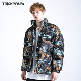 Men Fall Outfits Printed Loose Cotton Padded Jacket Jacket Coat
