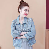 Pearl Jean Jacket Autumn Denim Long-Sleeved Jacket Women's Retro Women's Jacket