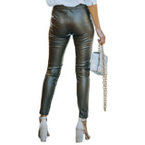 Leather Leggings Pu Slit Slim-Fitting Leather Pants Trousers