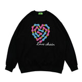 Mens Fall Outfits Love Puff Print Harajuku Style Hip Hop Crew Neck Pullover Sweatshirt Men and Women Couple