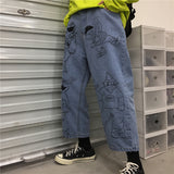 Anime Print Jeans Denim Pants Vintage Printed Jeans Baggy Straight Trousers