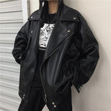 Women's Leather Jacket with Patches Coat Women's Autumn Retro Black Motorcycle Leather Jacket Top