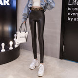 Leather Leggings Fleece-Lined PU Leather Leggings Women's Stretch Leggings