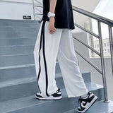 Men Pants Striped Ice Silk Straight Drooping Wide Leg Pants