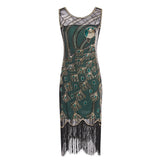 Flapper Dress Prom Party Tassel Dress Evening Dress round Neck Sequins Beaded Sleeveless Dress for Women