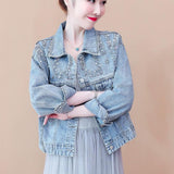 Pearl Jean Jacket Autumn Denim Long-Sleeved Jacket Women's Retro Women's Jacket
