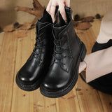Coachella Cowboy Boots Autumn and Winter Round Head Low Tube Flat Heel Vintage Martin Boots