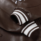 Two Tone Leather Jacket Letter Embroidered Long Sleeve Baggy Coat Men's and Women's Leather Baseball Uniform