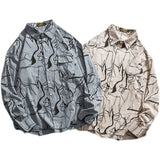 Men Shacket Long Sleeve Autumn Shirt Fall Lapels Cardigan Rock Pattern Couple Shirt