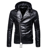 Men's Fall plus Size Men's Detachable Hat Motorcycle Leather Jacket PU Leather Jacket Coat Men Winter Outfit