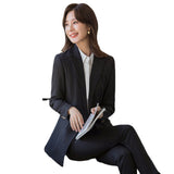Women Pants Suit Uniform Designs Formal Style Office Lady Bussiness Attire Long Sleeve Spring and Autumn Slim Fit Slimming Professional Tailored Suit Two-Piece Set