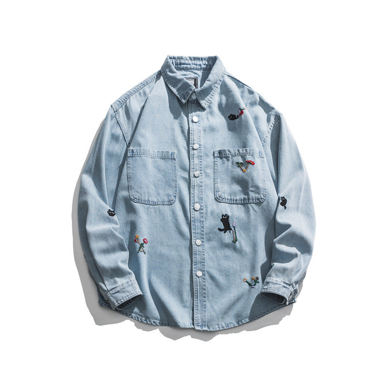 Vintage Denim Jacket Loose Spring Shirt Men's Tops Casual Men Denim Jacket