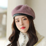 Beret Hat Women's Autumn and Winter Wool Knitted Japanese Houndstooth Painter Cap