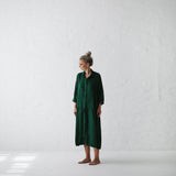 Green Fairycore Dress Idle Style Cotton and Linen plus Size Casual Polo Collar Solid Color Shirt Dress for Women