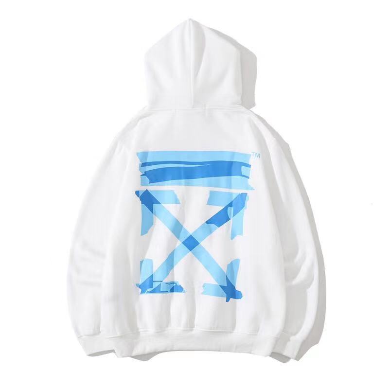 Autumn And Winter Blue Strip Arrow Pattern Velvet Padded Hooded Sweatshirt Men And Women Same Style