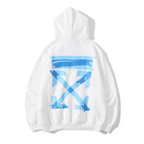Autumn And Winter Blue Strip Arrow Pattern Velvet Padded Hooded Sweatshirt Men And Women Same Style