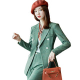 Women Pants Suit Uniform Designs Formal Style Office Lady Bussiness Attire Plaid Double Breasted Suit Female Fashionable Suit