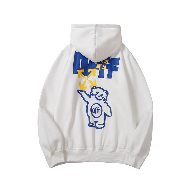 Autumn And Winter Cartoon Bear Square Arrow Velvet Padded Hooded Sweatshirt Men And Women Same Style
