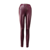 Faux Leather Pants Spring/Summer High Waist Sheath Tight Bottoming Pencil Pants Trousers for Women