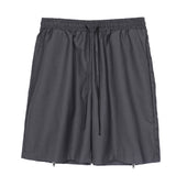 Men Short Solid Color Zipper Trousers Split Casual Shorts Men's Elastic Waist Loose Pants