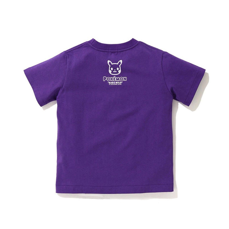 A Ape Print Baby Milo for Kids Shirt Spring Children Pikachu Cartoon Pattern Cotton T-shirt