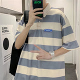 Men Polo Shirts Stripes Polo Collar Top