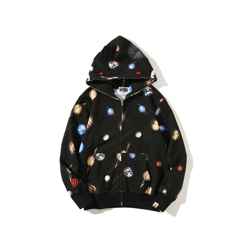 A Ape Print Hoodie Shark Head Planet Sweater