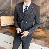 Men Suit Double Breasted Striped Two-Piece Set