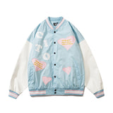 Mens Fall Outfits High Street Vintage Love Embroidered Coat Street Baseball Uniform Jacket