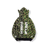 A Bath Ape Joint-Name Shark Stitched Camouflage Green with Ears Sweatshirt Camouflage Zipper Jacket
