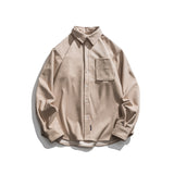 Men Shacket Long Sleeve Autumn Shirt Autumn Solid Color Pocket Shirt Simple Style Lapel Shirt