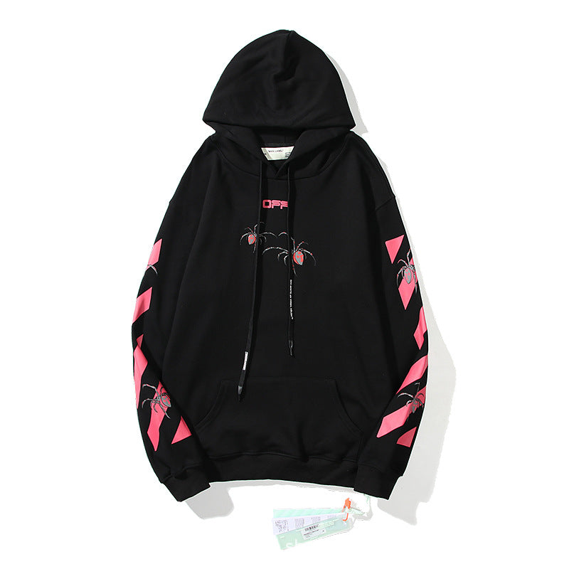 Autumn And Winter Off Red Spider Pattern Pullover Hoodie Men And Women