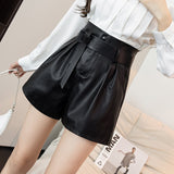 Leather Shorts Fall/Winter Fashion High Waist Slimming Wide Leg Pants PU Leather Pants Boot Pants