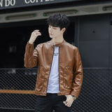 80 'S Leather Jacket Autumn And Winter Round-Neck With Fleece Lining Motorcycle Clothing Leather Jacket Youth Coat Business Men 'S Leather Jacket