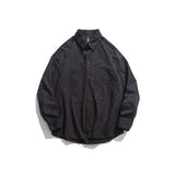 Men Shacket Long Sleeve Autumn Shirt Autumn Solid Color Jacket Lapel Pocket Top