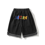 Men Jean Shorts Letter Denim Shorts Men's High Street Fashion Brand Color Contrast Patchwork Summer Trendy Loose Pants