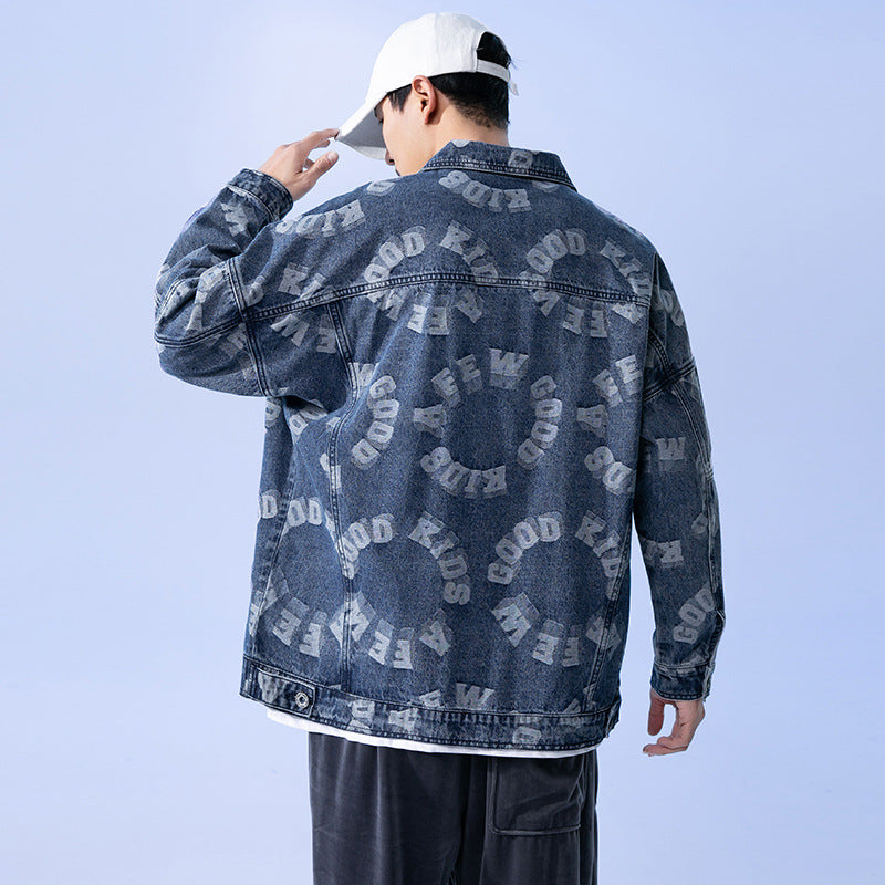 Men's Denim Jacket Spring and Autumn Loose Japanese Style plus Size Top Men Denim Jacket