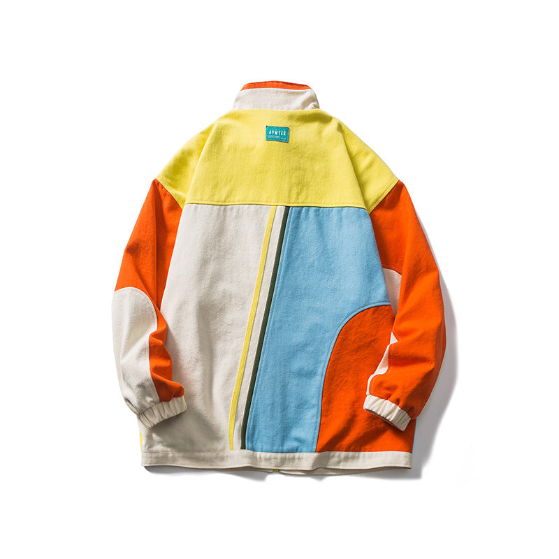 Men's Spring Color Stitching Stand-Collar Jacket Men's Spring Loose Men's Assault Jacket plus Size Retro Sports Easy Matching Coat Men's Jacket Men Jacket