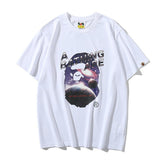 A Ape Print T Shirt Summer Milky Way Ape Head Short Sleeve T-shirt