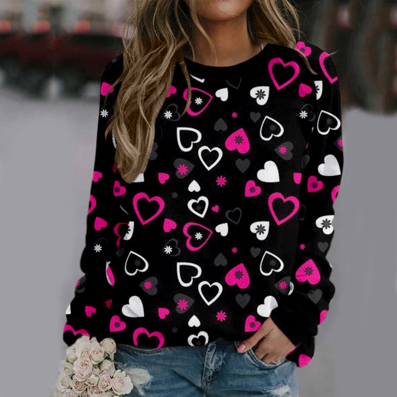 Valentine's Day Outfits Pattern Print Long Sleeve Loose Sweatshirt