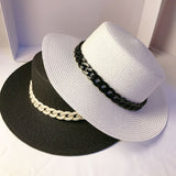 Sombreros Hat Summer Sun-Proof Flat Top Hat Chain Flat-Top Cap Straw Hat