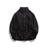 Men Shacket Long Sleeve Autumn Shirt Autumn Solid Color Pocket Shirt Simple Style Lapel Shirt