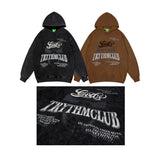 Men Fall Outfits Hooded Sweater Retro Washed Distressed Printed Loose Hoodie