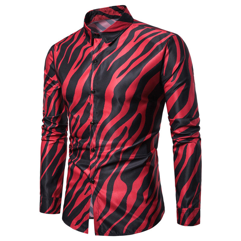 Men's Striped Printed Long Sleeves plus Size Sports Retro Fashion Trends Casual Men Shirt