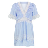 Russian Style Dress V-neck Printed Lace Stitching Lace Cool Dress