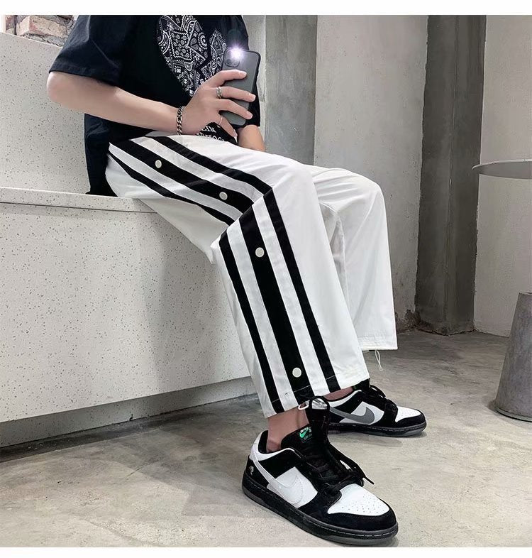 Men Pants Striped Breasted Thin Sports Ninth Pants